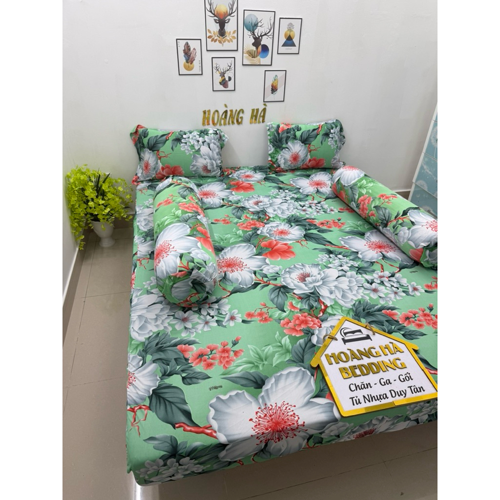(2 ôm cột dây ) ga thun lạnh 4  món HOA TRÀ LÁ (1ga+ 2 áo nằm +1 áo ôm)