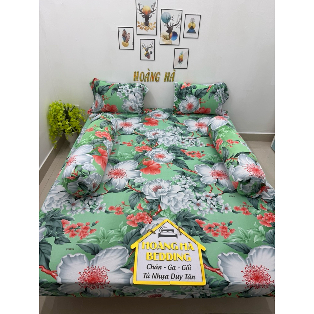 (2 ôm cột dây ) ga thun lạnh 4  món HOA TRÀ LÁ (1ga+ 2 áo nằm +1 áo ôm)