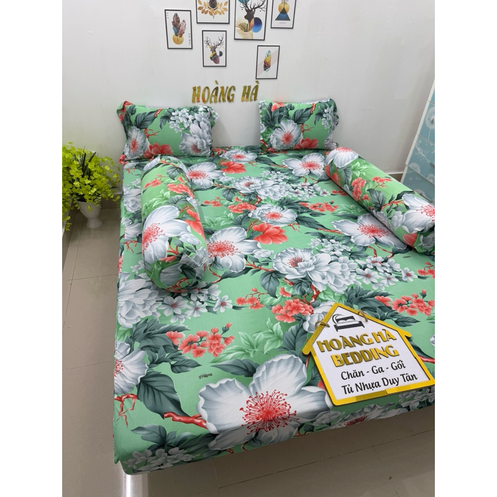 (2 ôm cột dây ) ga thun lạnh 4  món HOA TRÀ LÁ (1ga+ 2 áo nằm +1 áo ôm)