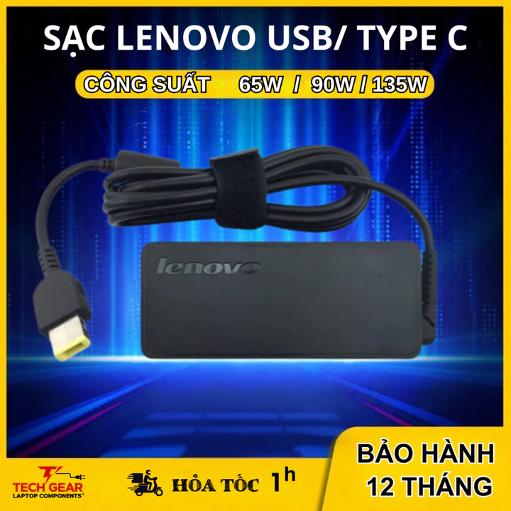 Sạc Dùng Cho Laptop Lenovo Chân Vuông USB, 65W 90W 135W, Sạc Máy Tính Lenovo, Sạc Thinkpad, Cục sạc Lenovo, Bảo Hành 12T