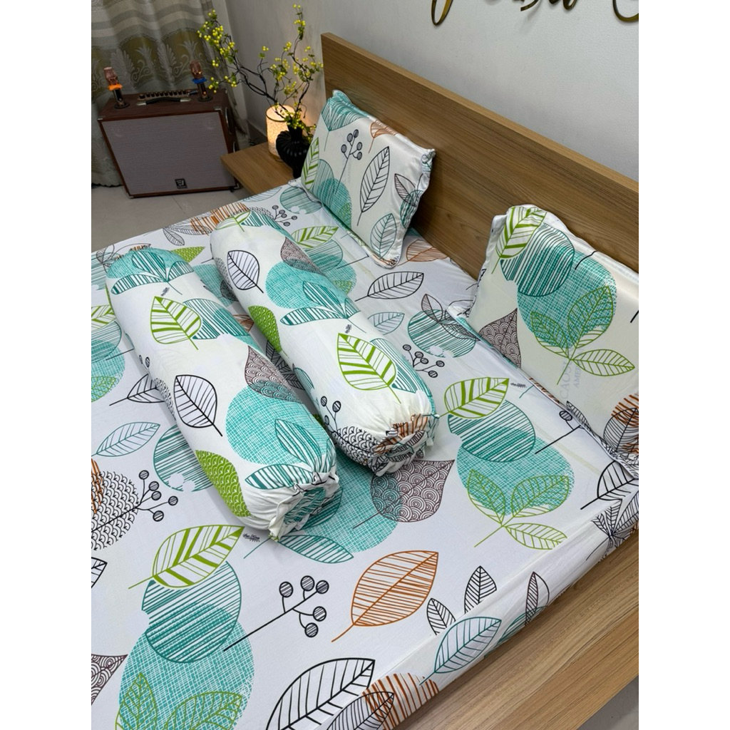 Bộ ga thun lạnh hàn quốc  LÁ THU LOVEE (có bộ có 2 áo ôm dây kéo)