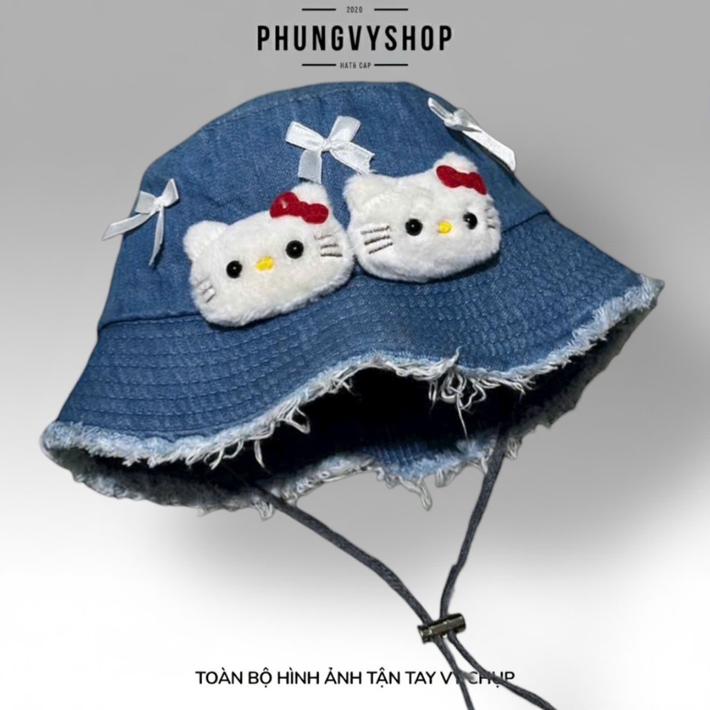 Mũ nón bucket tai bèo vành denim unisex nam nữ phungvyshop BO LỚN JEAN HAI ĐẦU KIT