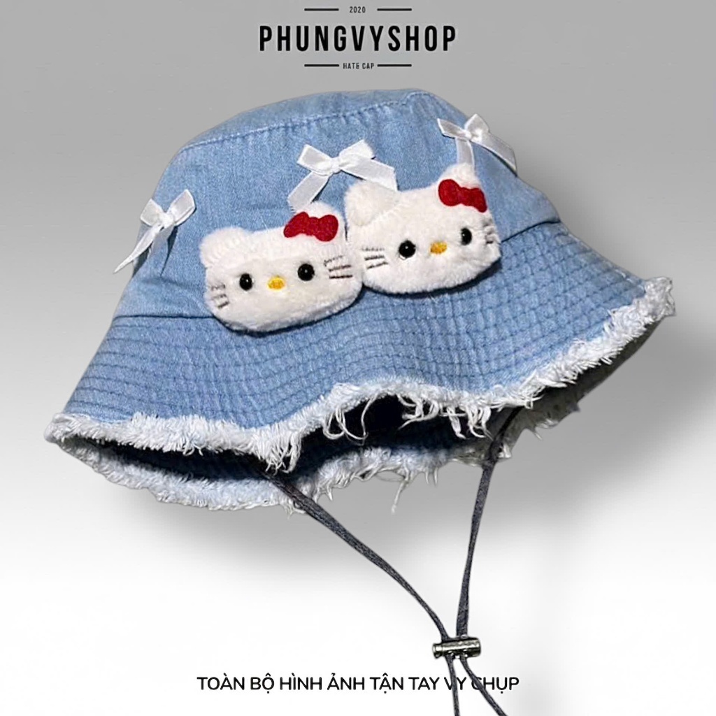 Mũ nón bucket tai bèo vành denim unisex nam nữ phungvyshop BO LỚN JEAN HAI ĐẦU KIT