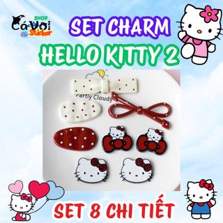 Set 08 Sticker/ Charm gắn dép: Charm HELLO KITTY 2- hàng Trend đang hot- Set Charm Hello Kitty Dễ Thương Gắn Túi, Kẹp