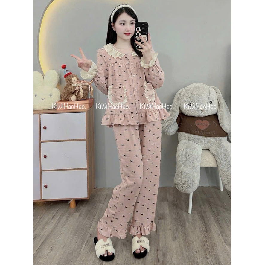Bộ Bầu - bộ sau sinh - BỘ DÀI VÂN MÂY HÌNH CỔ BÈO REN HAI TÚI - Nhiều Màu, Áo Có Khoá Kéo Hai Bên & Quần Có Chun Chỉnh