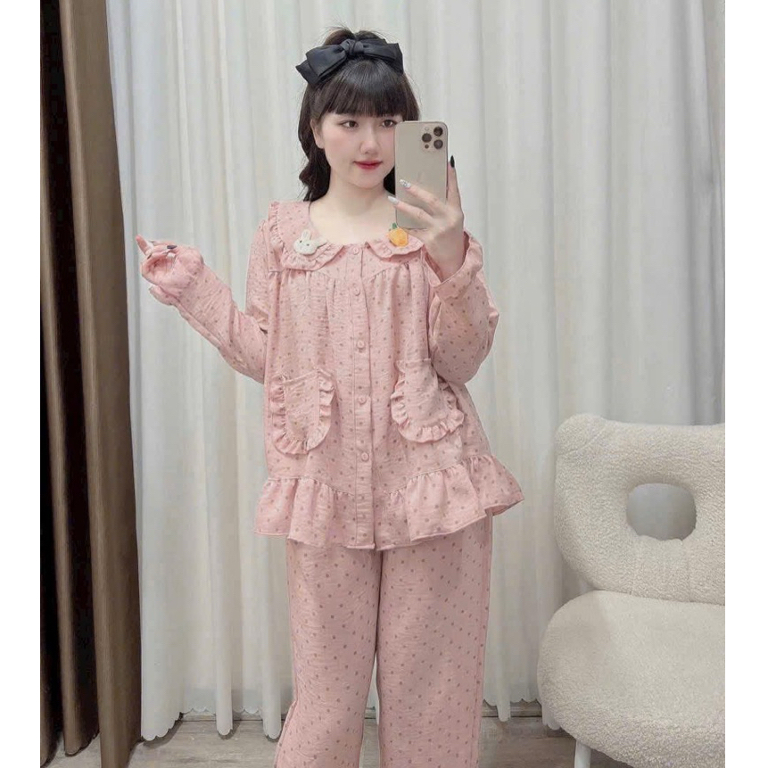 Bộ Bầu - bộ sau sinh - BỘ DÀI VÂN MÂY HÌNH CỔ BÈO REN HAI TÚI - Nhiều Màu, Áo Có Khoá Kéo Hai Bên & Quần Có Chun Chỉnh