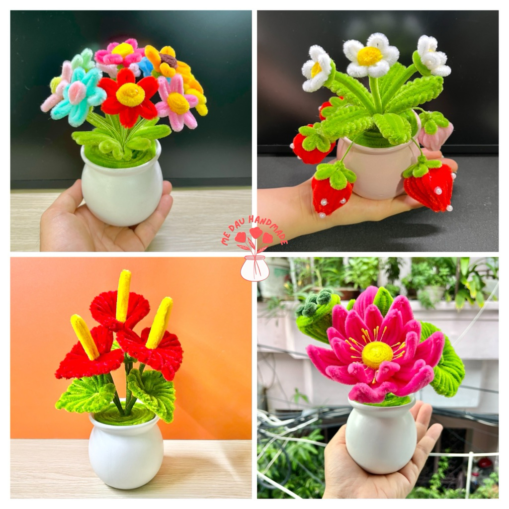 [Thành phẩm] Chậu (Lọ) Hoa Kẽm Nhung mini Thủ công Handmade Làm Quà tặng Decor Trang trí nhà, bàn học, bàn làm việc