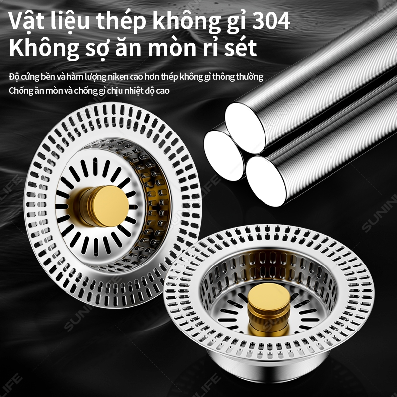 Nút nhấn xả lọc rác bồn rửa chén inox 304 3 trong 1 – giỏ lọc thức ăn thừa, ngăn mùi côn trùng