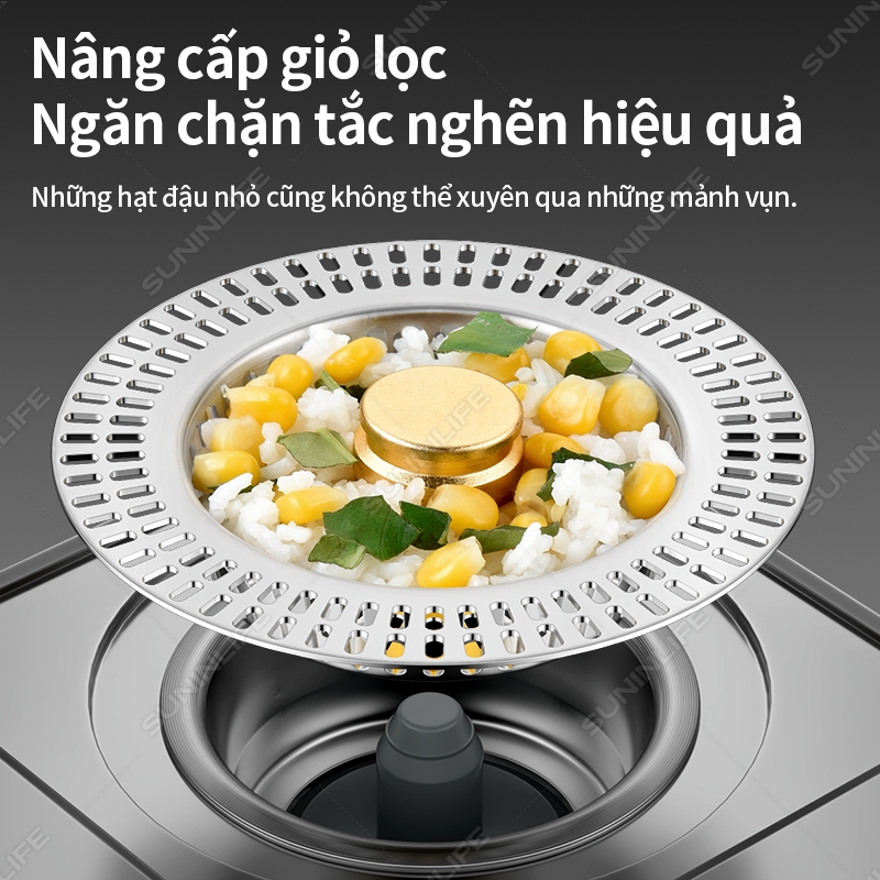 Nút nhấn xả lọc rác bồn rửa chén inox 304 3 trong 1 – giỏ lọc thức ăn thừa, ngăn mùi côn trùng