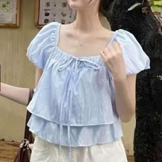 Áo voan nữ tay phồng dáng xòe cổ vuông chất voan mềm nhẹ xanh dương xanh mint vàng VANISA CT503