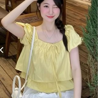 Áo voan nữ tay phồng cổ vuông màu xanh dương xanh mint vàng dáng rộng nhẹ mát dễ phối VANISA CT503