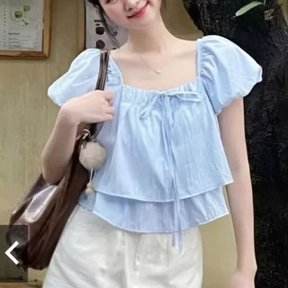 Áo voan nữ tay phồng dáng xòe cổ vuông chất voan mềm nhẹ xanh dương xanh mint vàng VANISA CT503
