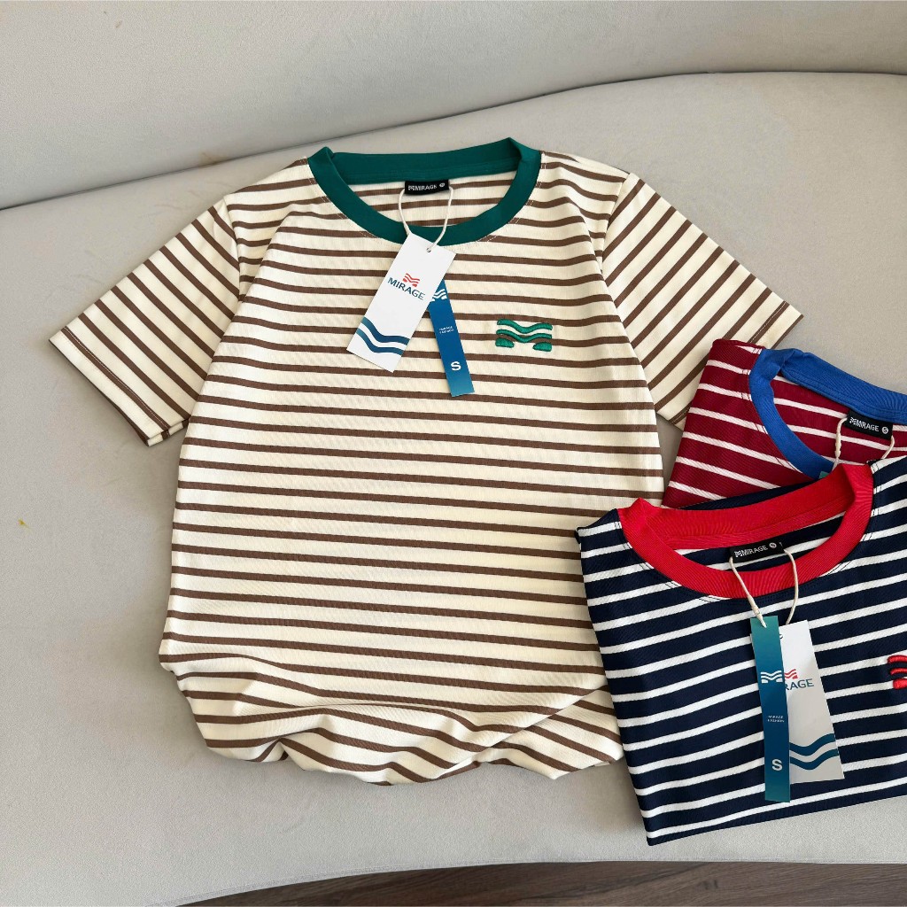 Áo Thun Mirage Cổ Viền Sọc Màu Bắt Mắt Local Brand Chất Cotton Mềm Mịn.
