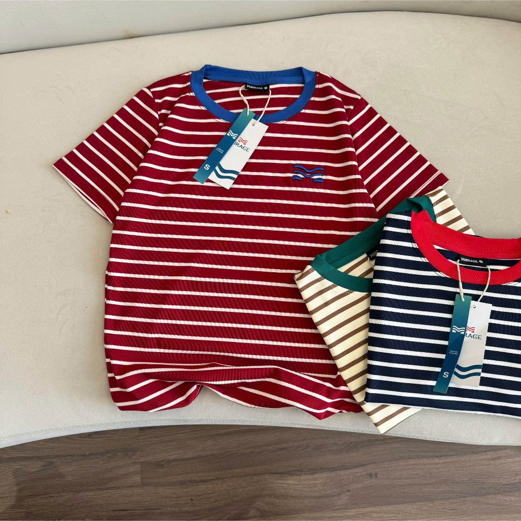 Áo Thun Mirage Cổ Viền Sọc Màu Bắt Mắt Local Brand Chất Cotton Mềm Mịn.