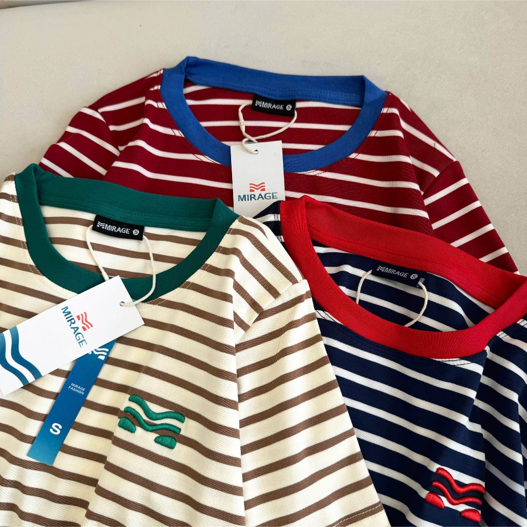 Áo Thun Mirage Cổ Viền Sọc Màu Bắt Mắt Local Brand Chất Cotton Mềm Mịn.