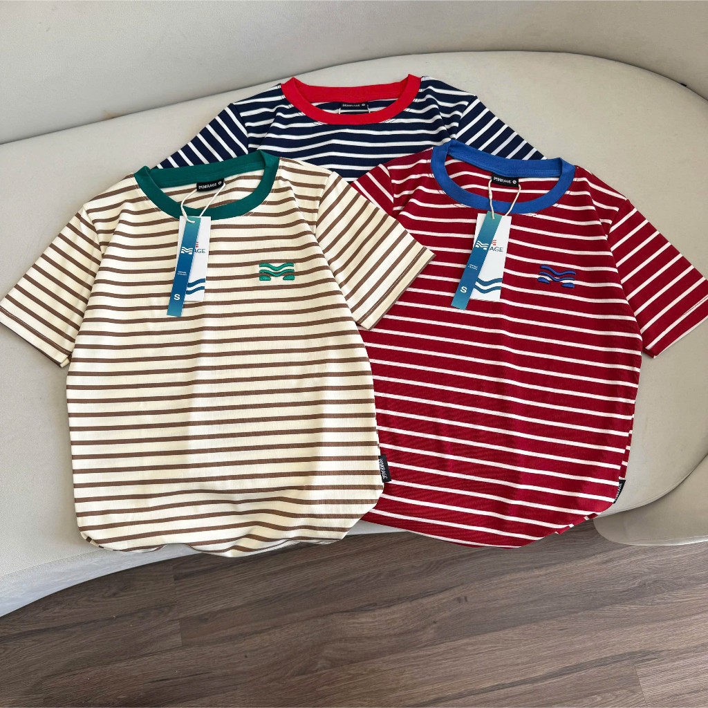 Áo Thun Mirage Cổ Viền Sọc Màu Bắt Mắt Local Brand Chất Cotton Mềm Mịn.