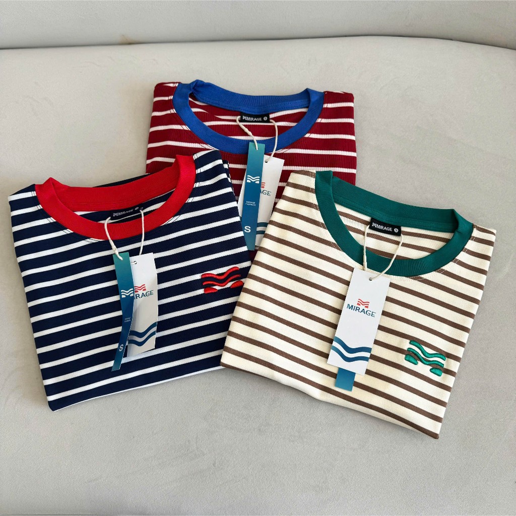Áo Thun Mirage Cổ Viền Sọc Màu Bắt Mắt Local Brand Chất Cotton Mềm Mịn.