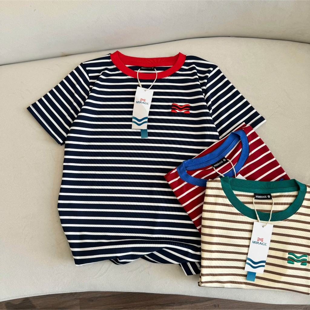 Áo Thun Mirage Cổ Viền Sọc Màu Bắt Mắt Local Brand Chất Cotton Mềm Mịn.