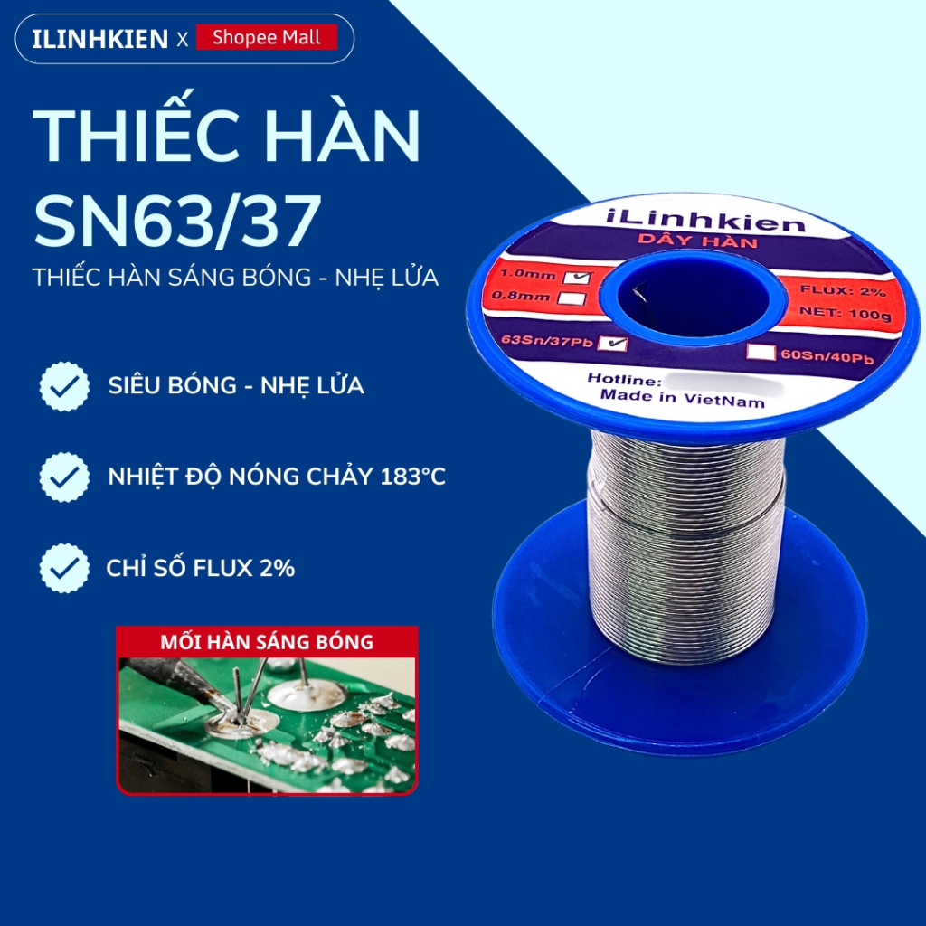 Thiếc hàn nhựa thông SN63/37 chính hãng ILinhkien siêu bóng siêu nhẹ lửa