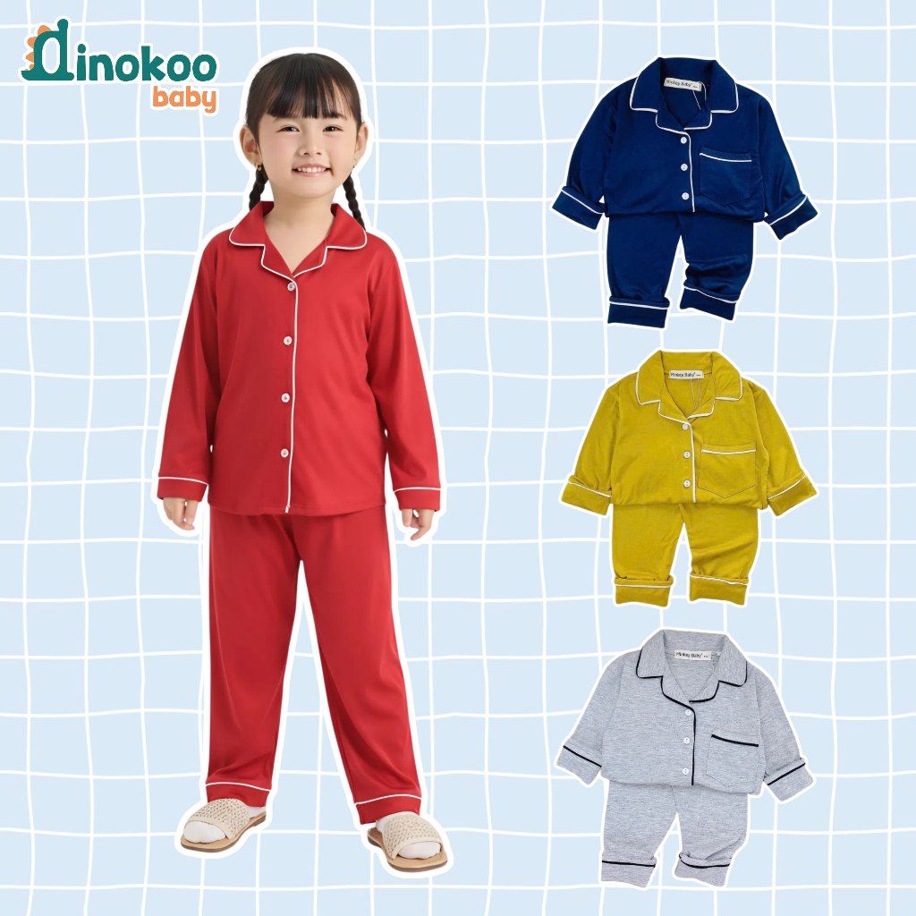 Bộ Pijama Bé Trai Gái Thun Lạnh Dài Tay Trơn Mềm Mịn, Thoáng Mát – 6–26kg (MKD11)