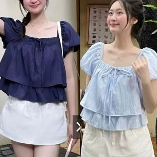 Áo voan nữ tay phồng dáng xòe cổ vuông chất voan mềm nhẹ xanh dương xanh mint vàng VANISA CT503