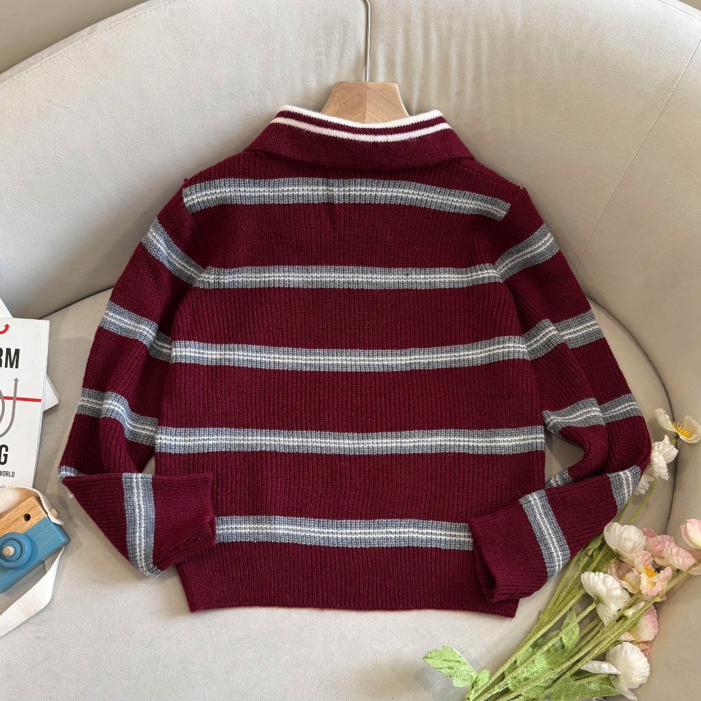 Áo Len Tay Dài Mirage Sọc Ngang Đỏ Cổ Điển, Sang Trọng Local Brand Chất Len Mềm Mịn.