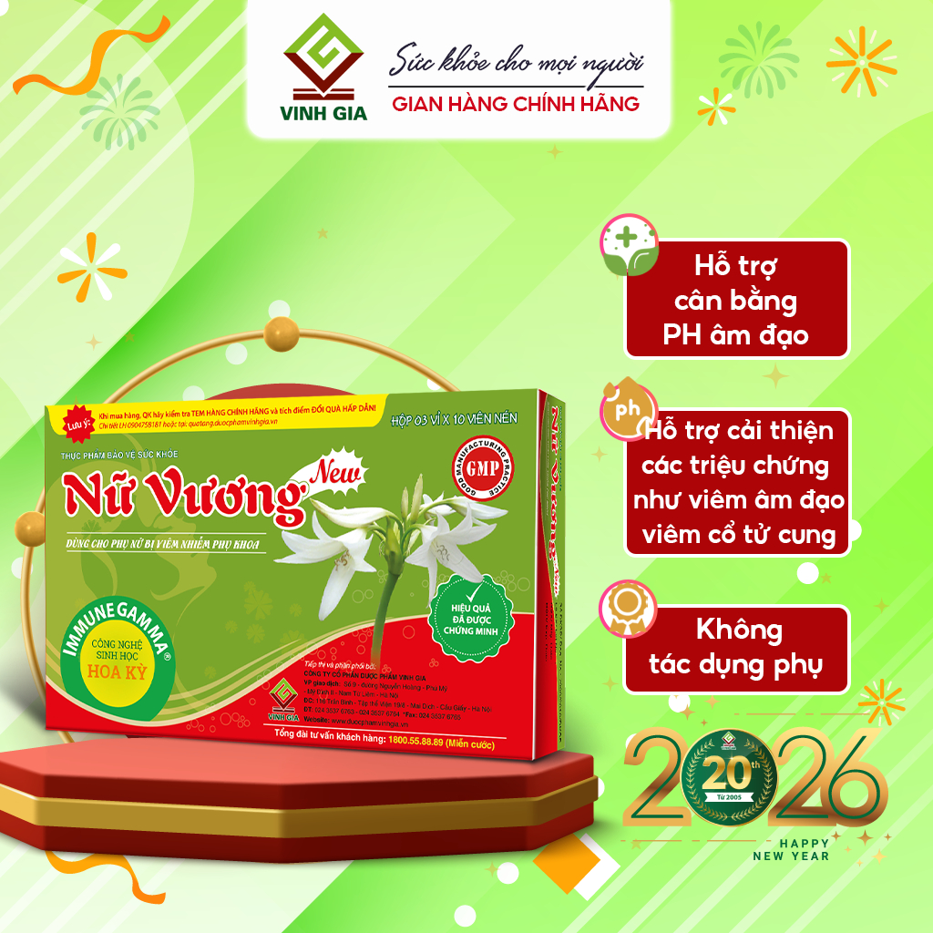2h Viên Uống Hỗ Trợ Cân Bằng pH Vùng Kín Nữ Vương New, Giảm Khí Hư, Ngứa, Phỏng Viêm Nhiễm Phụ Khoa