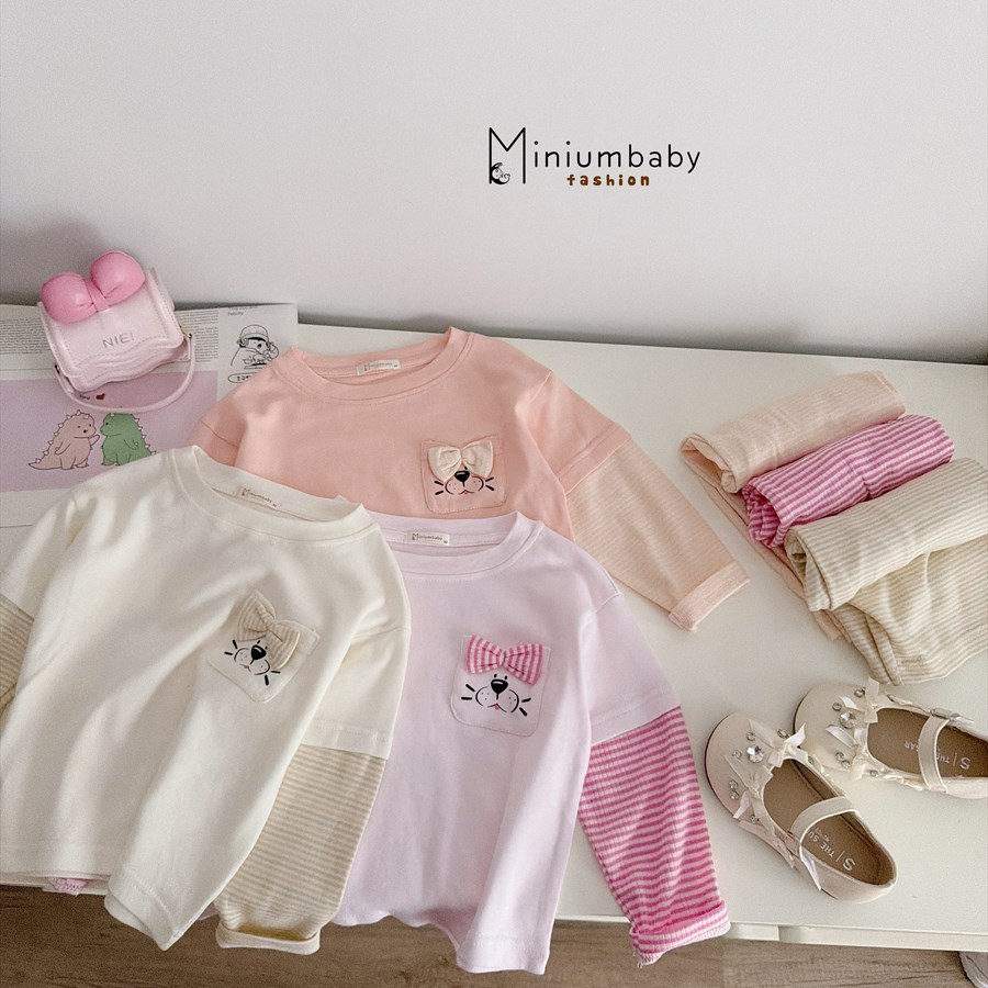 Set bộ dài tay bé gái thu đông Miniumbaby in mặt cún cute tay zaclang, chất cotton mềm mịn SB2514