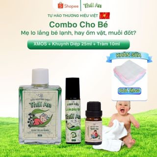 Combo Tắm Bé Thái An Với Dầu Khuynh Diệp Tràm Cho Bé Và Lăn Dịu Da (1 KD 25ml + 1 Lăn + 1 Tràm10ml + 2 Khăn Sữa)