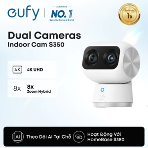 eufy Indoor Cam S350 – Camera 4K Dual Lens, Zoom 8×, Xoay 360°, Theo dõi AI, Nhận diện Người/Thú cưng, Hỗ trợ Wi-Fi 2.4G