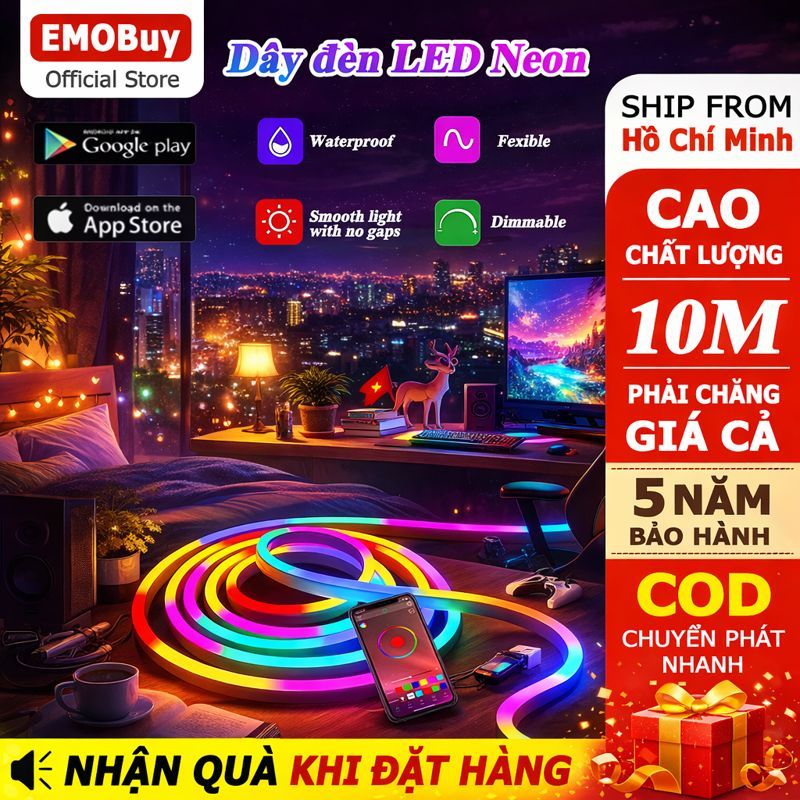 Đèn neon 10M 5V ARGB , Đèn NEON FLEX , Dây đèn led đuổi ARGB,trang trí ...