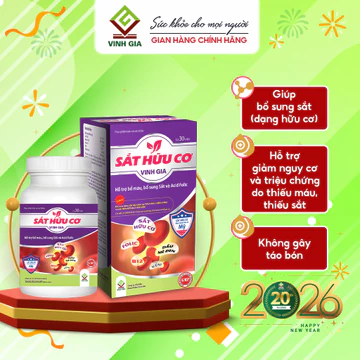 Viên Uống Bổ Sung Sắt Không Lo Táo Bón - Sắt Hữu Cơ Vinh Gia Giảm Thiếu Máu (Dùng Cho Mọi Lứa Tuổi)