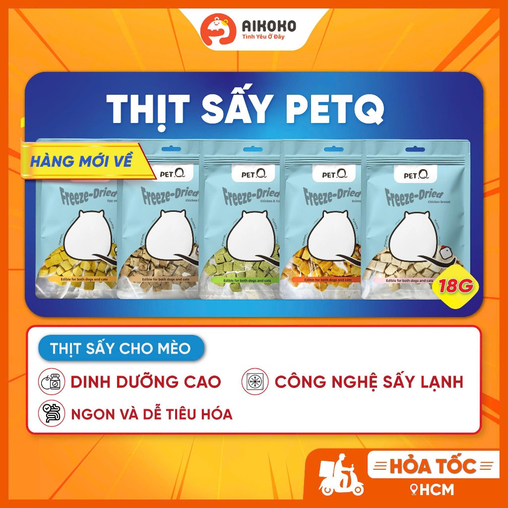 Thịt Sấy PetQ Cho Chó Mèo 12g - 20g - Thức Ăn Đông Khô Giàu Dinh Dưỡng, Dễ Tiêu Hoá - Aikoko