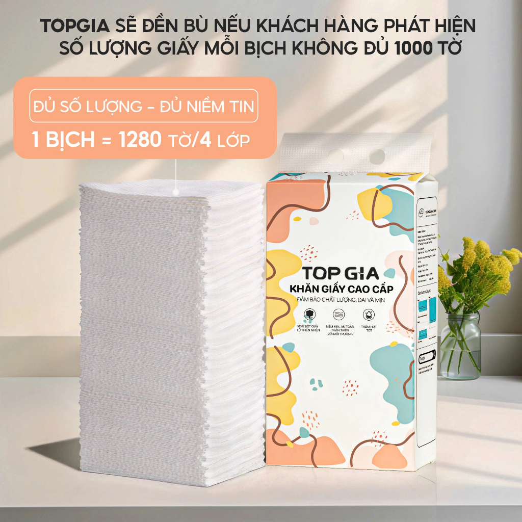 [Thùng 2&4 Bịch] Giấy Vệ Sinh Rút Đáy Treo Tường Đa Sắc TOPGIA – Giấy 4 Lớp Mềm Mịn, An Toàn Cho Da