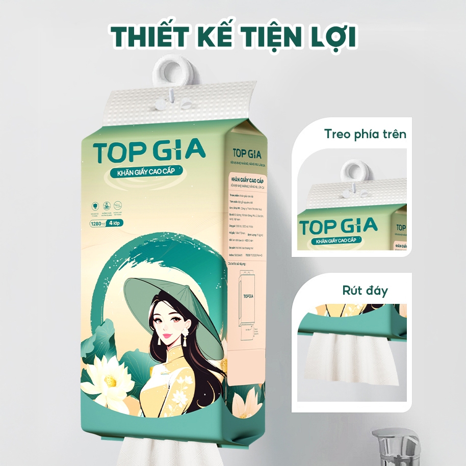 [Thùng 2&4 Bịch] Giấy Rút Đáy Treo Tường Sắc Việt TOPGIA – Giấy 4 Lớp Mềm Mịn, An Toàn, Thấm Hút Tốt
