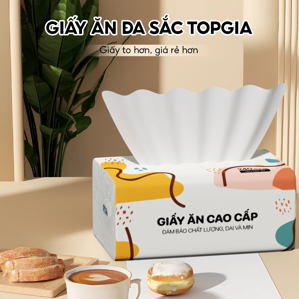 [Thùng 10&20 Gói] Khăn Giấy Ăn Đa Sắc TOPGIA – Giấy 4 Lớp Mềm Mịn, Thấm Hút Tốt, An Toàn Cho Da