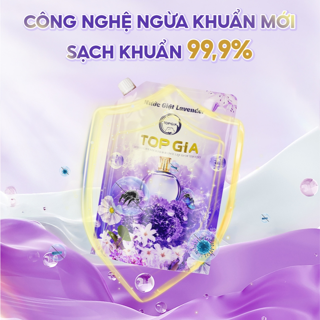 Nước Giặt Xả TOPGIA Hương Lavender Túi 2L – Giặt & Xả 2in1, Thơm Lâu, Dịu Nhẹ An Toàn Cho Da