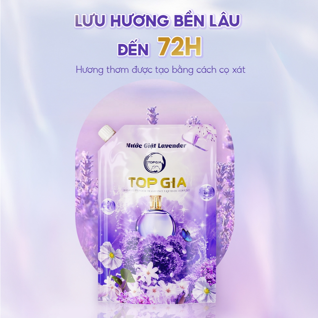 Nước Giặt Xả TOPGIA Hương Lavender Túi 2L – Giặt & Xả 2in1, Thơm Lâu, Dịu Nhẹ An Toàn Cho Da