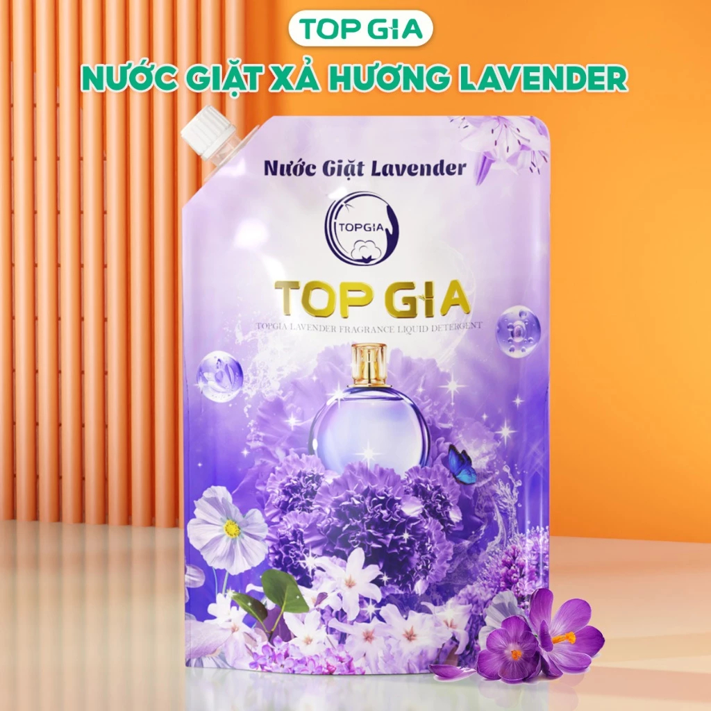 Nước Giặt Xả TOPGIA Hương Lavender Túi 2L – Giặt & Xả 2in1, Thơm Lâu, Dịu Nhẹ An Toàn Cho Da
