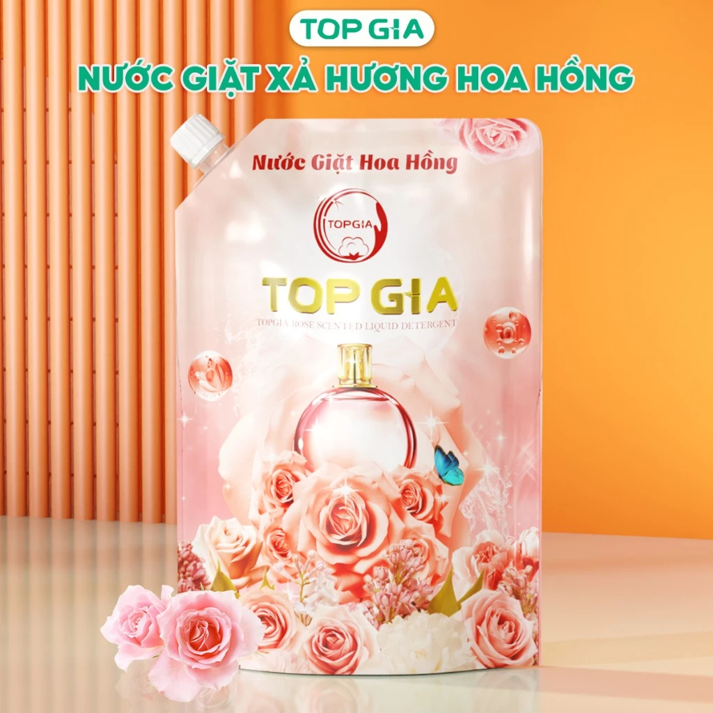 Nước Giặt Xả TOPGIA Hương Hoa Hồng Túi 2L – Giặt & Xả 2in1, Thơm Lâu, An Toàn Cho Mọi Làn Da