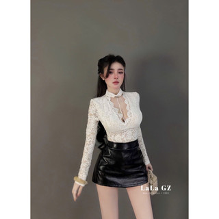 Sét áo ren cổ V viền ren ngực và chân váy da tôn dáng mặc đẹp lắm luôn ạ 💯💝đi CHƠI, đi LÀM ,đi du lịch sang chảnh, xinh