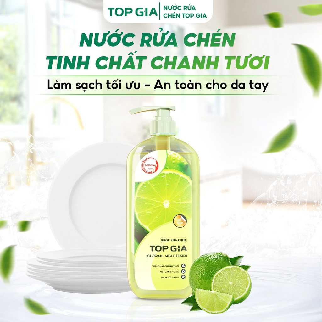 Nước Rửa Chén TOPGIA 1Kg – Hương Bưởi/ Gừng/ Chanh, Sạch Dầu Mỡ, Dịu Nhẹ Da Tay