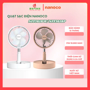 Quạt sạc gấp gọn Nanoco NFF1618P – Dùng 6 đến 24h – Gọn nhẹ tiện lợi – Bảo hành 12 tháng