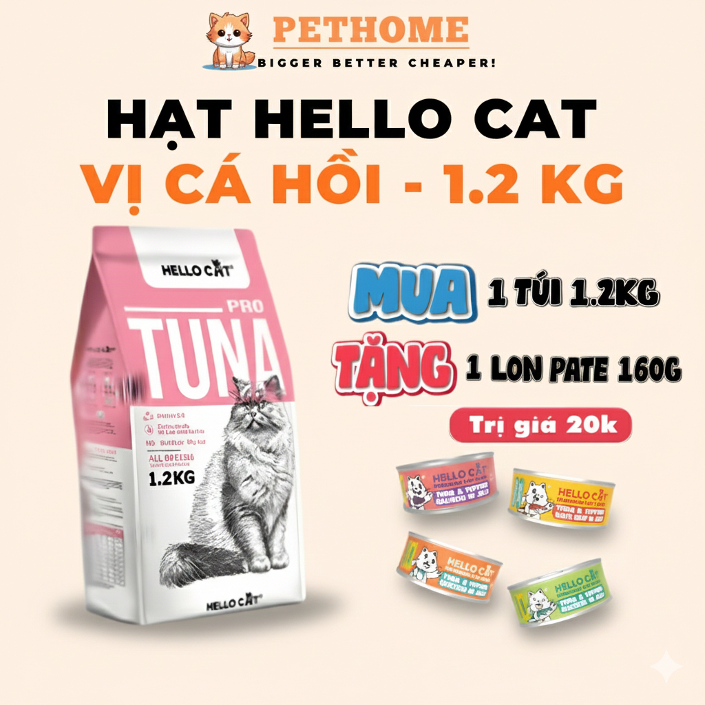 Hạt Cho Mèo Hello Cat Tuna Vị Cá Ngừ Túi 1.2kg – Hạt Dinh Dưỡng Cho Mèo ...