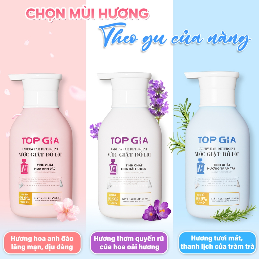 Nước Giặt Đồ Lót TopGia Hương Oải Hương 520ml – Giặt Sạch Nhẹ Nhàng, pH Trung Tính, An Toàn Da