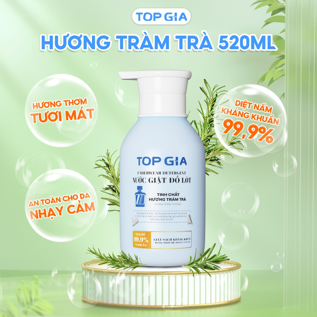 Nước Giặt Đồ Lót TopGia Hương Tràm Trà 520ml – Kháng Khuẩn, Khử Mùi, Dịu Nhẹ Cho Da Nhạy Cảm