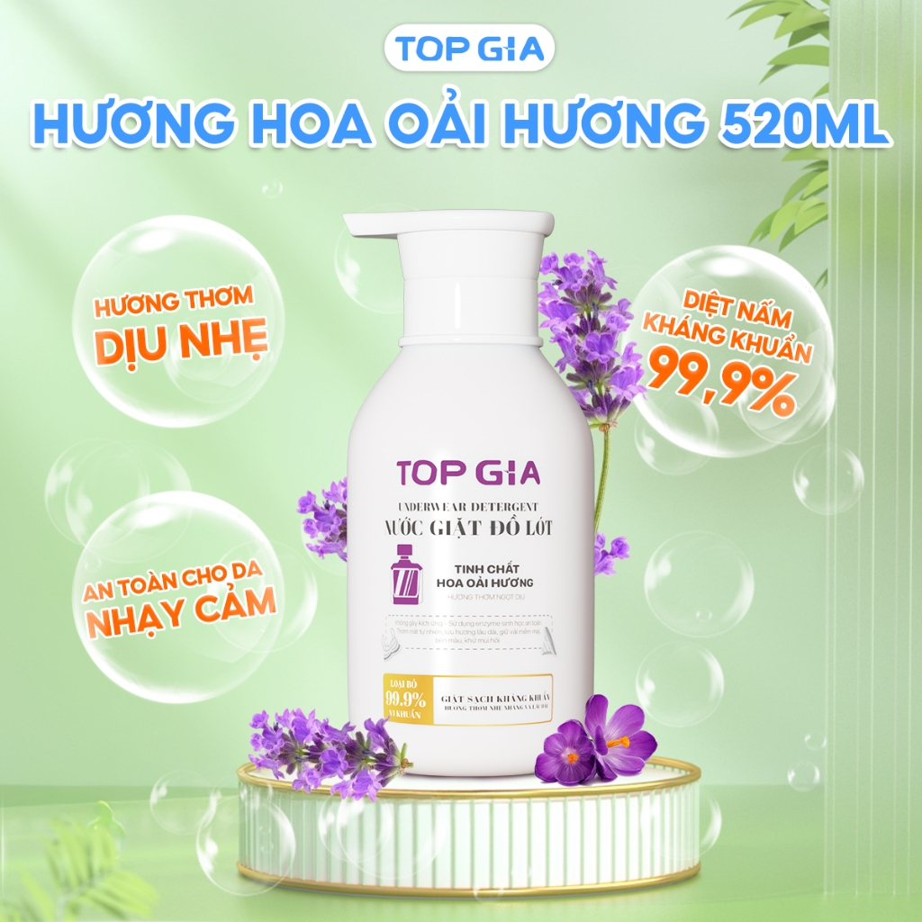 Nước Giặt Đồ Lót TopGia Hương Oải Hương 520ml – Giặt Sạch Nhẹ Nhàng, pH Trung Tính, An Toàn Da
