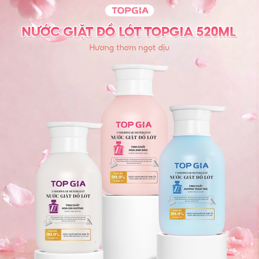 Nước Giặt Đồ Lót TopGia Hương Oải Hương 520ml – Giặt Sạch Nhẹ Nhàng, pH Trung Tính, An Toàn Da