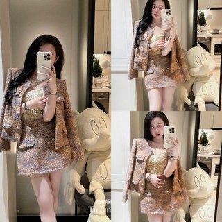 LOU BAE| (XẢ KHO) Set Đồ Nữ Chất Dạ Gồm Áo Khoác Kèm Chân Váy A
