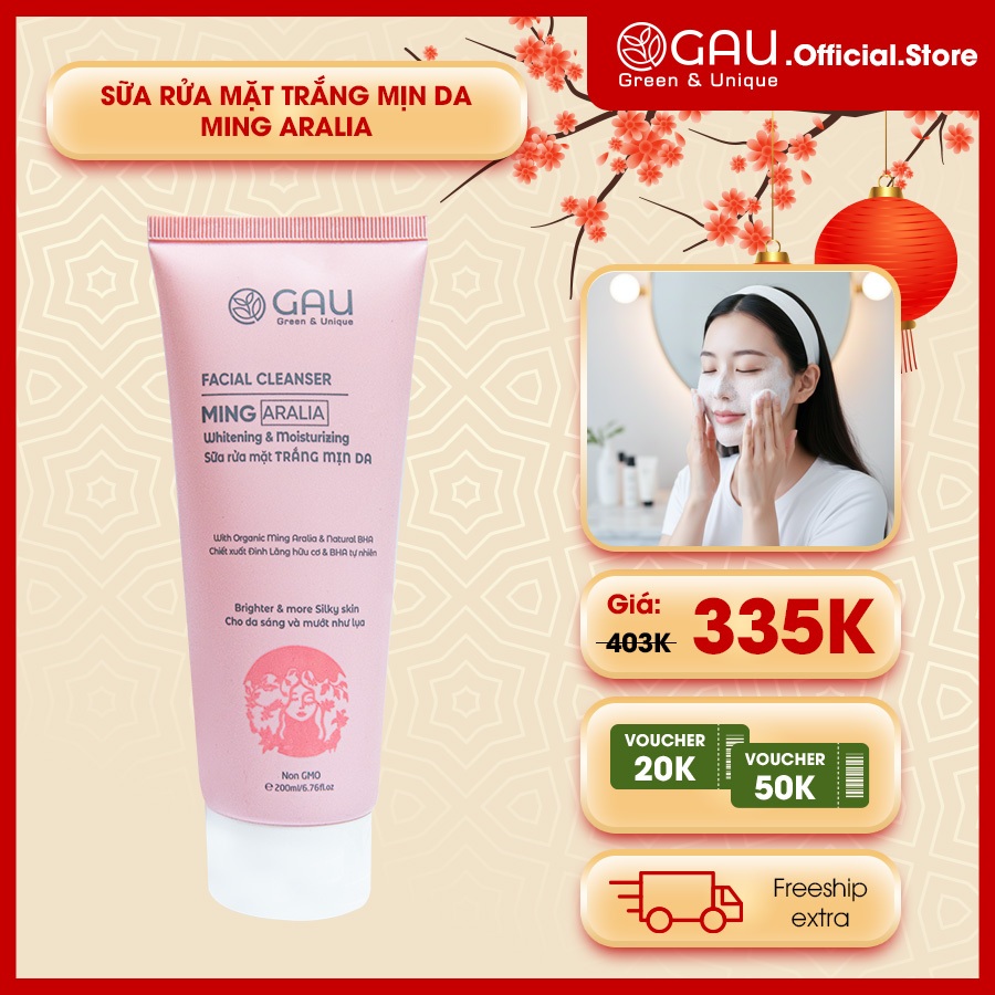 Sữa rửa mặt Sạch Mụn GAU Mềm Mịn Sáng Giảm Nám ẩn Ming Aralia Whitening & Moisturizing 200ml